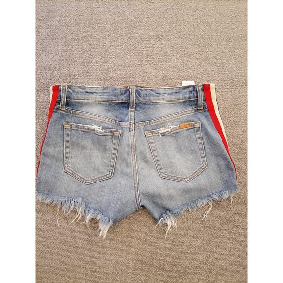 Joe’s Women’s‎ 29 Denim Cutoff Shorts – Blue Hem with Red White Side Stripes - Picture 2 of 10